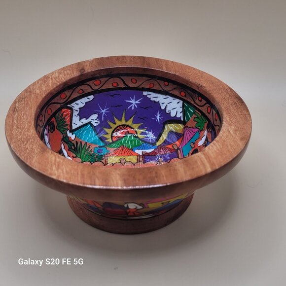 Beautiful Vibrantly Painted Mexican Wooden Decorative Bowl Wedding - Picture 11 of 16